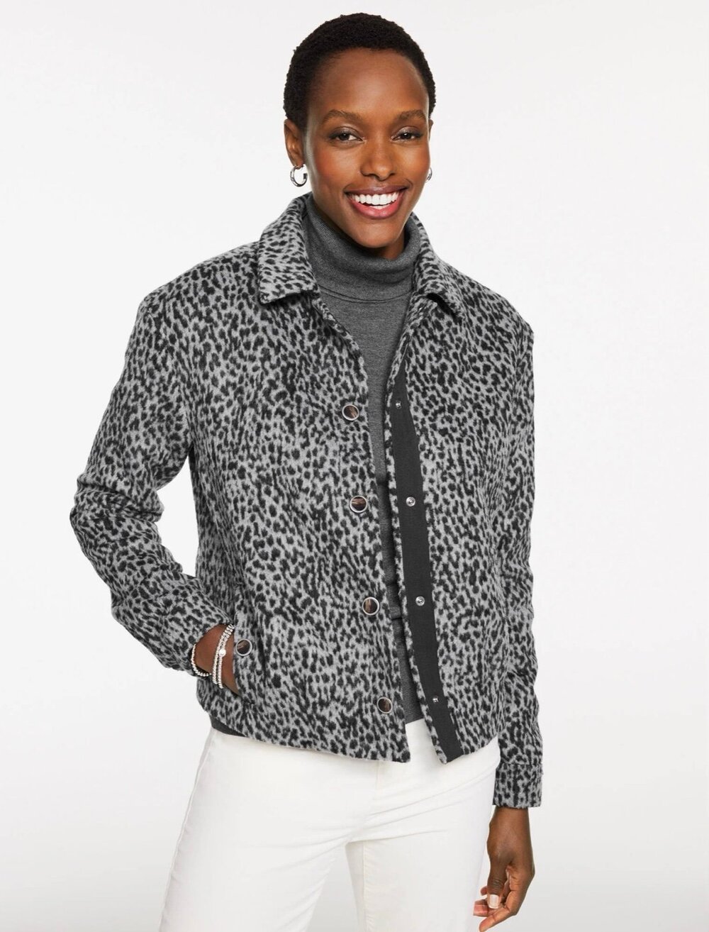 Talbots Gray Leopard Print Wool Blend Jacket Coat – XS
